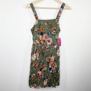 Xhilaration Olive Green Floral Print Square Neck Mini Dress Women's Size Small S